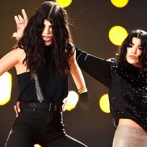 Image similar to Singer Dua Lipa on stage dancing with Michael Jackson