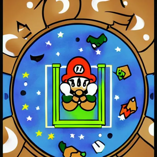 Prompt: Mario bros Luigi playing a ouija board, illustration, exquisite quality, artgram,