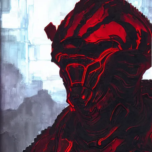 Image similar to doom slayer, painted by tsutomu nihei, painted by stanley lau