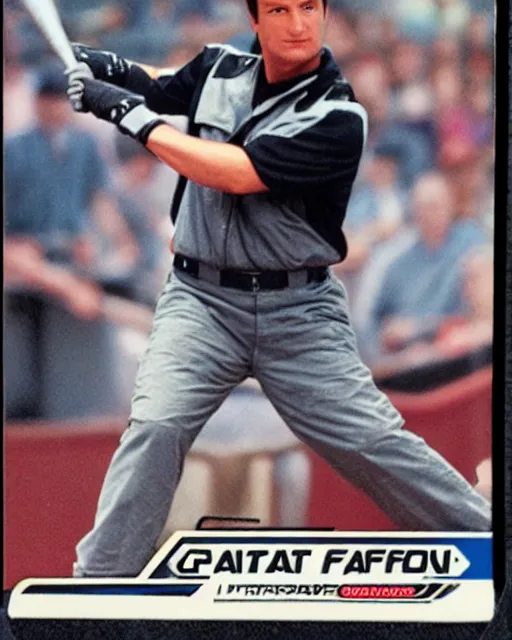 Prompt: futuristic nft baseball card of nathan fillion, full - view