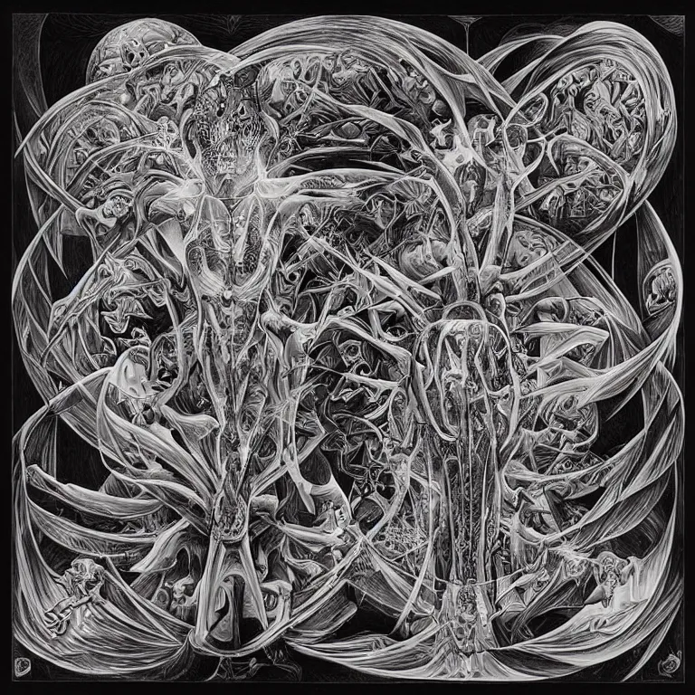 Image similar to meditation on death by Alex Grey and M. C. Escher collaboration