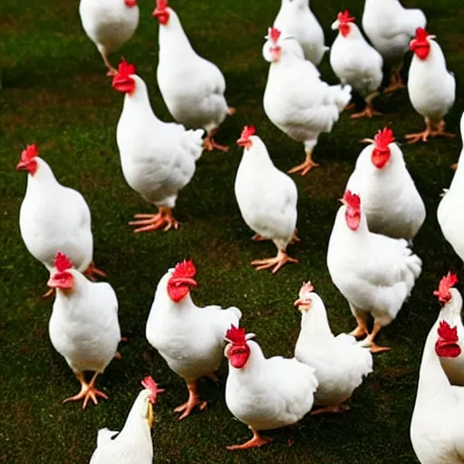 Prompt: an army of chickens ready to siege