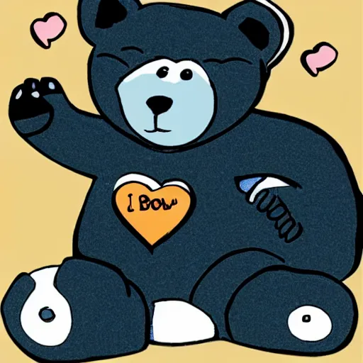 Prompt: cartoon bear in love with cat