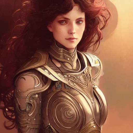 Image similar to female portrait knights of Zodiac, sci-fi, fantasy, intricate, very very beautiful, elegant, highly detailed, digital painting, artstation, concept art, smooth, sharp focus, illustration, art by artgerm and greg rutkowski and alphonse mucha