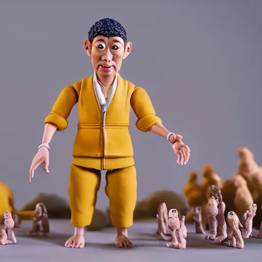 Image similar to product photography of a claymation action figure asian asian!! marc zuckerberg, depth of field, zeiss lens, detailed, centered, by erwin olaf, joop geesink, wes anderson, breathtaking, 8 k resolution, extremely detailed, beautiful, establishing shot, realistic materials, hyperrealistic