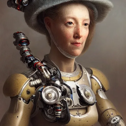 Image similar to Ultra detailed, 4K Portrait of a Cyborg by Rachel Ruysch