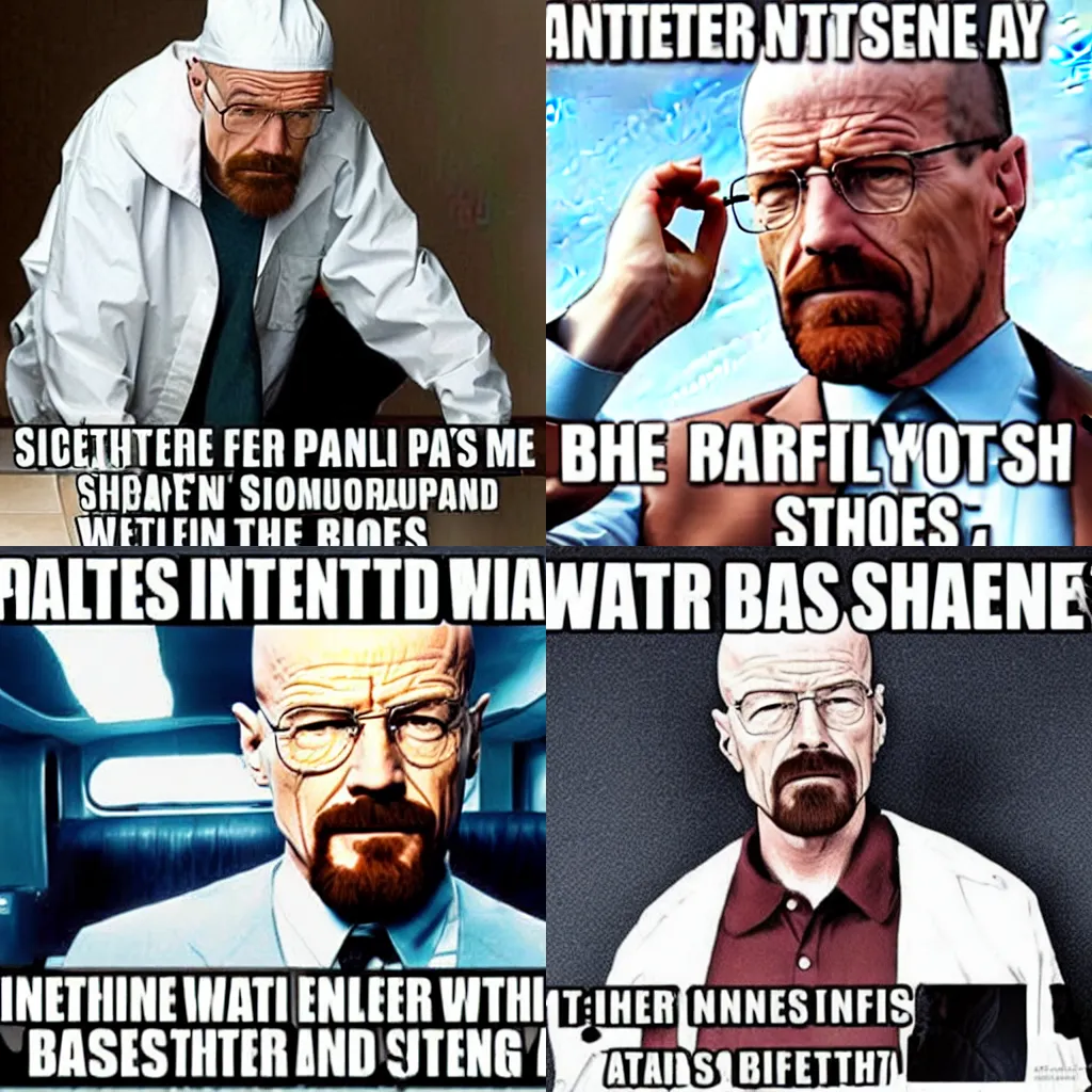 Prompt: internet meme showing walter white and saying shits pants like a boss