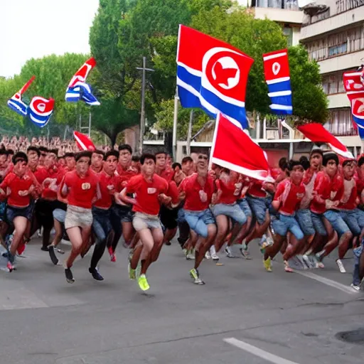 Image similar to the running of the screaming kim jong uns in pamplona spain