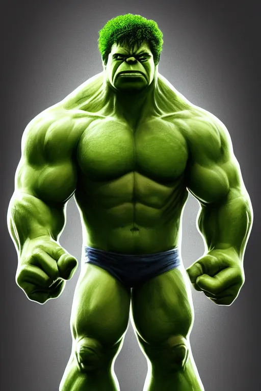 Image similar to the hulk with broccoli hair, highly detailed, digital art, sharp focus, trending on art station