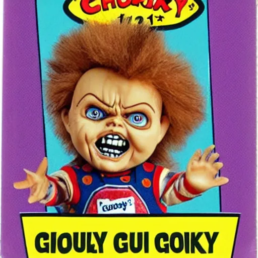 Image similar to chucky good guys doll, garbage pail kids card