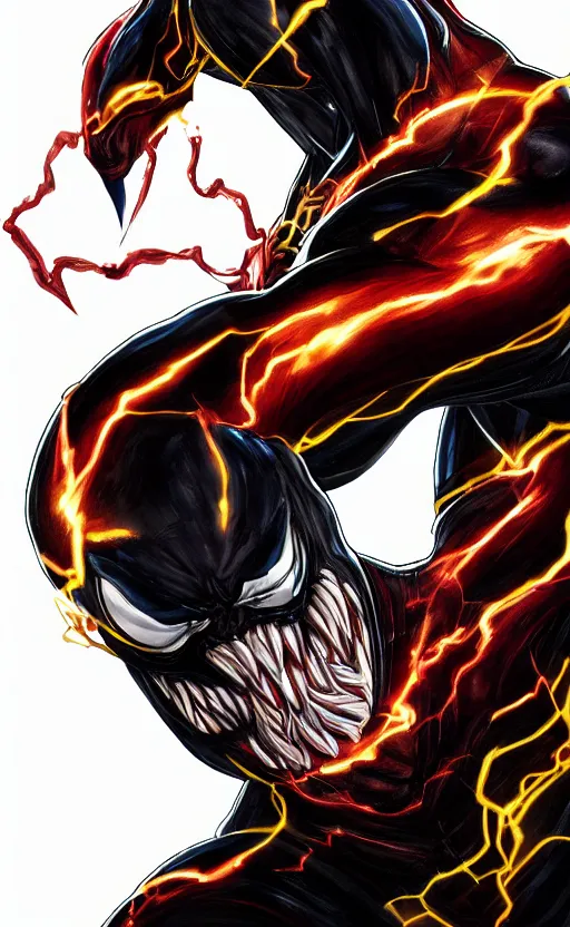 Image similar to full body portrait of venom as the flash, dynamic lighting, cinematic, ultra detailed, trending on art station, stunning visuals, creative, fantasy concept art