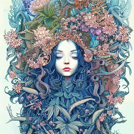 Image similar to goddess of plant medicine art by james jean and art by loish highly detailed painting trending on arstation vivid colors earth spirit