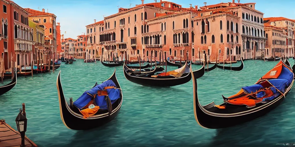 Image similar to ultra detailed and realistic painting of venice ( italy ) inspired by very beautiful cute and colored disney movie backgrounds, rendered in 8 k unreal engine