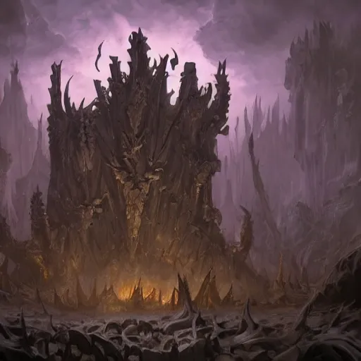 Image similar to a demon wall towers made of bones, bone walls, bones on the walls, violet battlefield theme, dark art masterpiece artstation. 8 k, sharp high quality artwork in style of jose daniel cabrera pena and greg rutkowski, concept art by tooth wu, blizzard warcraft artwork, hearthstone card game artwork, wall made of bones