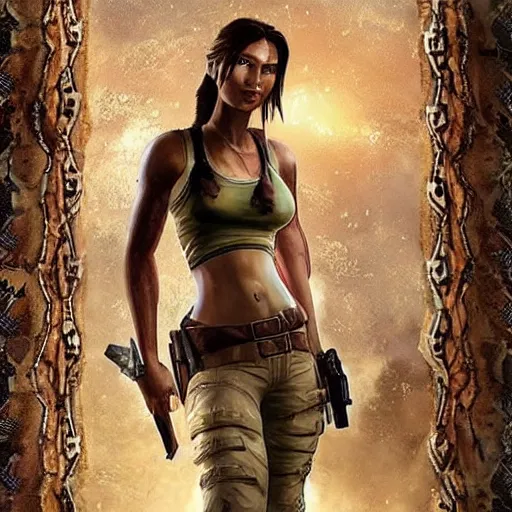 Prompt: give me lara croft wearing batik!