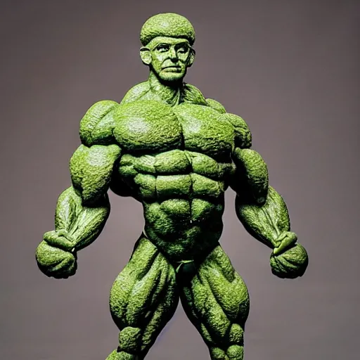 Prompt: a posing bodybuilder sculpture made entirely from broccoli