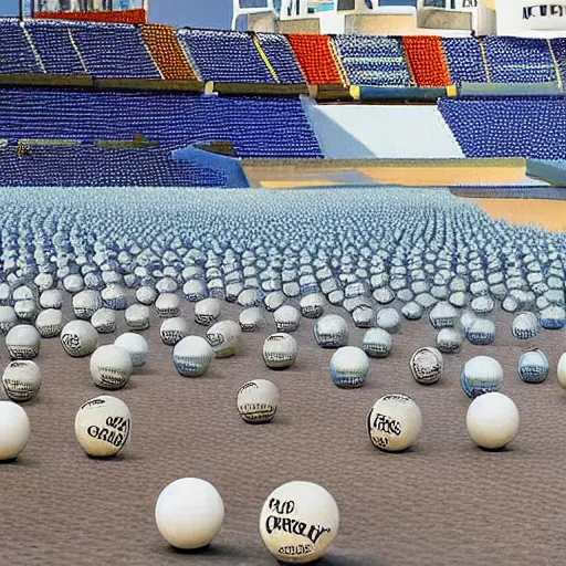 Prompt: beautiful tidal wave constructed of baseballs, by pixar