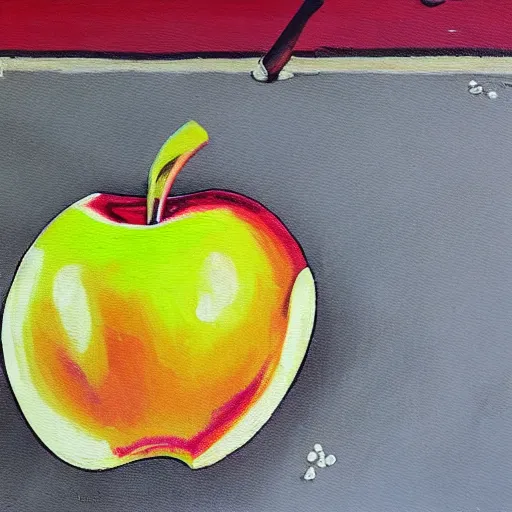 Prompt: a painting of an apple on the sidewalk on the street of marrakesh