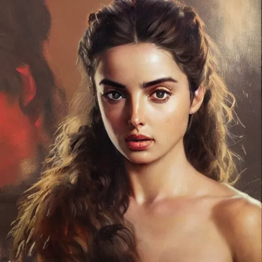 Image similar to ultra realistic portrait painting of ana de armas as a western outlaw, art by frank frazetta, 4 k, ultra realistic, highly detailed, epic lighting