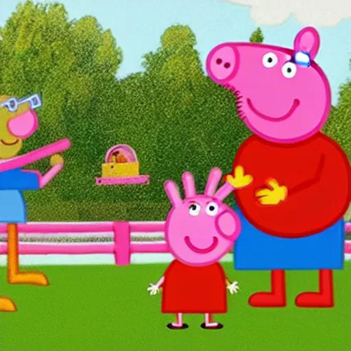 Prompt: peppa pig in a boxing with elmo