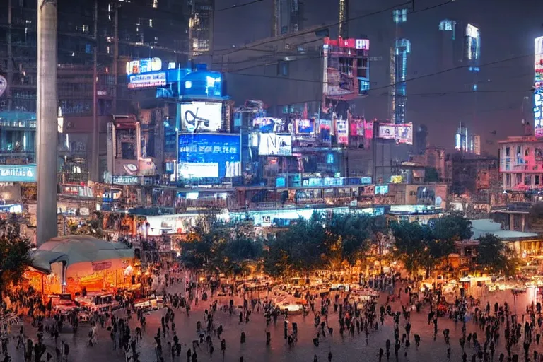 Prompt: a beatiful landscape of cyberpunk taksim square