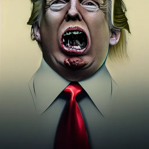 Prompt: portrait donald trump as a zombie looking down, 7 days to die zombie, fine art, soft light from the side, award winning, trending on artstation, subtle earthy tones, intricate, elegant, sharp focus, cinematic lighting, digital painting, 8 k concept art, by michael hussar and brom and z. w. gu, 8 k