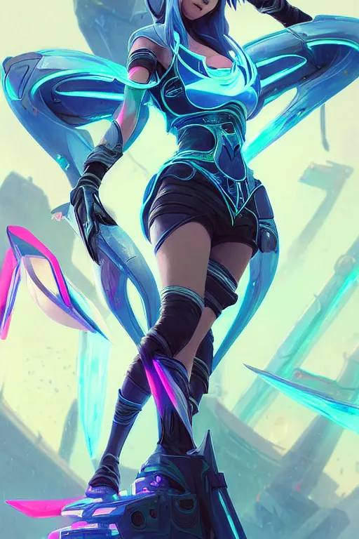 Image similar to irelia from league of legends, cyberpunk futuristic neon. flying blades in air, decorated with traditional japanese ornaments by ismail inceoglu dragan bibin hans thoma greg rutkowski alexandros pyromallis nekro rene maritte illustrated, perfect face, fine details, realistic shaded, fine - face, pretty face, masterpiece