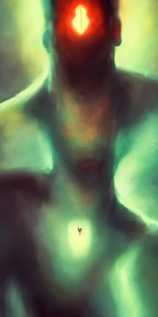 Prompt: an elegant portrait of a man with void in his heart, deep rich colors, 4 k, award winning, blur, minimalistic, neon, surrealism, unreal engine 5, high detail, ryan jia, frank frazetta, john alvin, gatson bussiere, kutsuya terada,