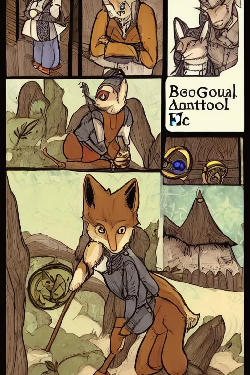 Image similar to a graphic novel comic about medival anthropomorphic foxes, by mike holmes, manga, webcomic, by kawacy