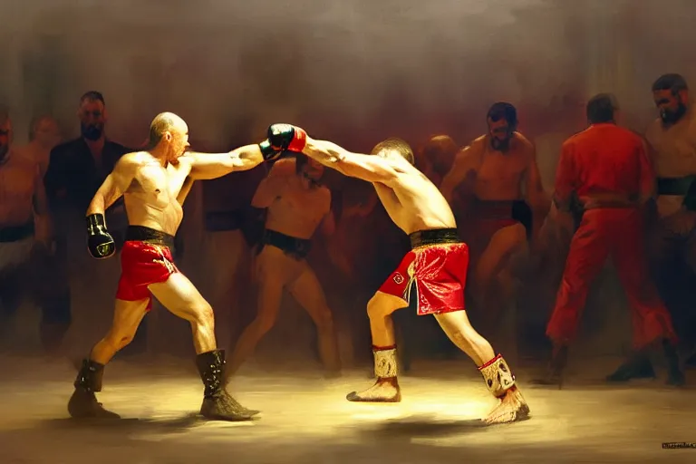 Image similar to jesus christ vs vladimir putinboxing, fighters, fist fight, detailed faces, putin face, in battle by anders zorn, wonderful, masterpiece by greg rutkowski, beautiful cinematic light, by greg manchess, jessica rossier