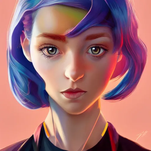 Image similar to British Pokemon original character with wild peach colored hair, Pixar style, beautiful woman, scientist, by Tristan Eaton Stanley Artgerm and Tom Bagshaw, Makoto Shinkai ilya kuvshinov and Wojtek Fus