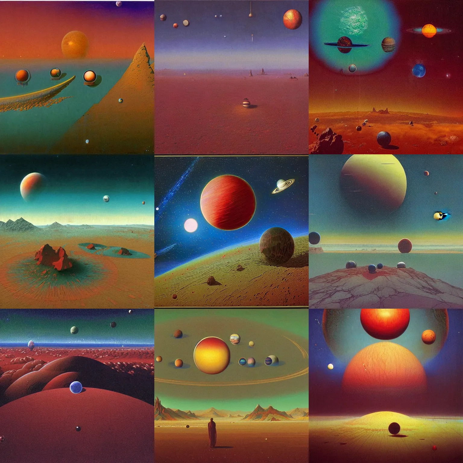 Prompt: cloisonnism view of planets in no mans sky, masterpiece, moebius, beksinski