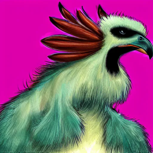 Prompt: digital painting of an elegant but deadly chicogriff, griffin chicogriff hybrid monster