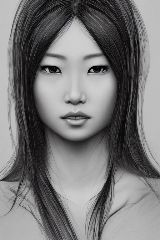 Image similar to a portrait of an single asian goddess, detailed, realistic eyes, symmetry features proportions, intricate facial details, cybertech wear, award winning, trending in cgsociety artstation deviant art