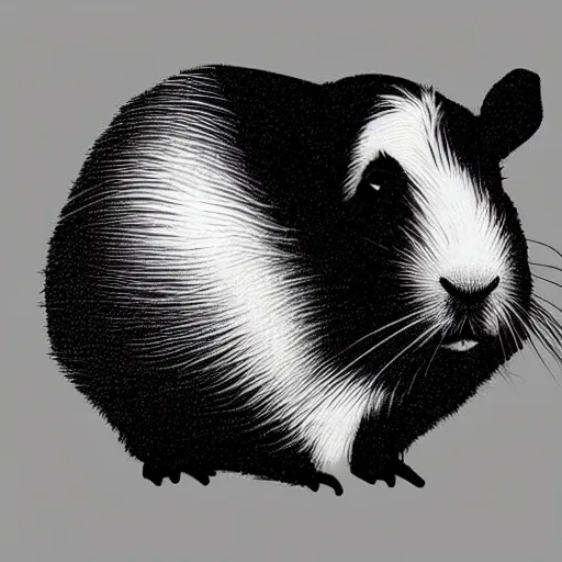 Image similar to black line art white background, clean, simple, cute, guinea pig side profile, art