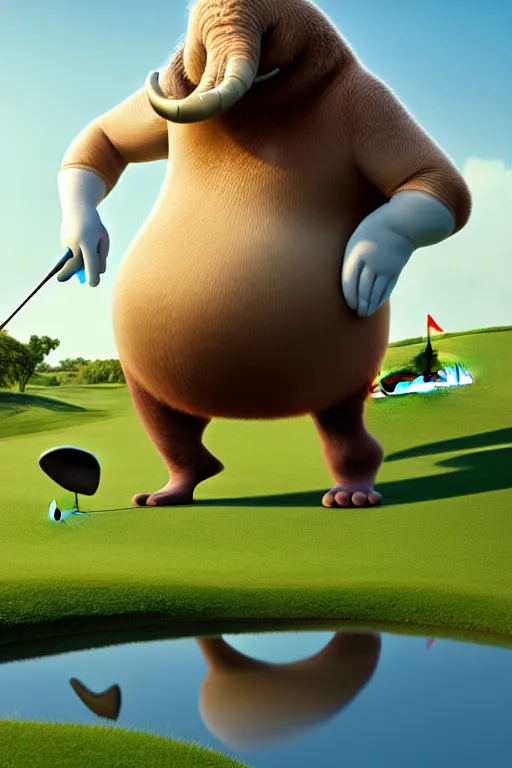 Prompt: pixar walrus playing golf | glamorous oily soft polished rich ornate modern | weta disney pixar movie still photo | hi - fructose, sci fi fantasy, smooth, octane render, sharp focus, artstation, concept art | artgerm, mucha, rutkowski, feng zhu, wlop, loish