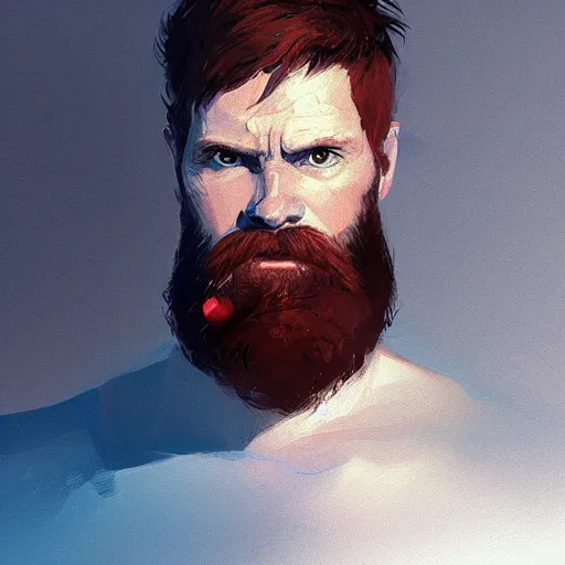 Image similar to portrait of a super friendly man by greg rutkowski, he is about 3 0 years old, english, short red hair, blue eyes, short red beard, highly detailed portrait, digital painting, artstation, concept art, smooth, sharp foccus ilustration, artstation hq