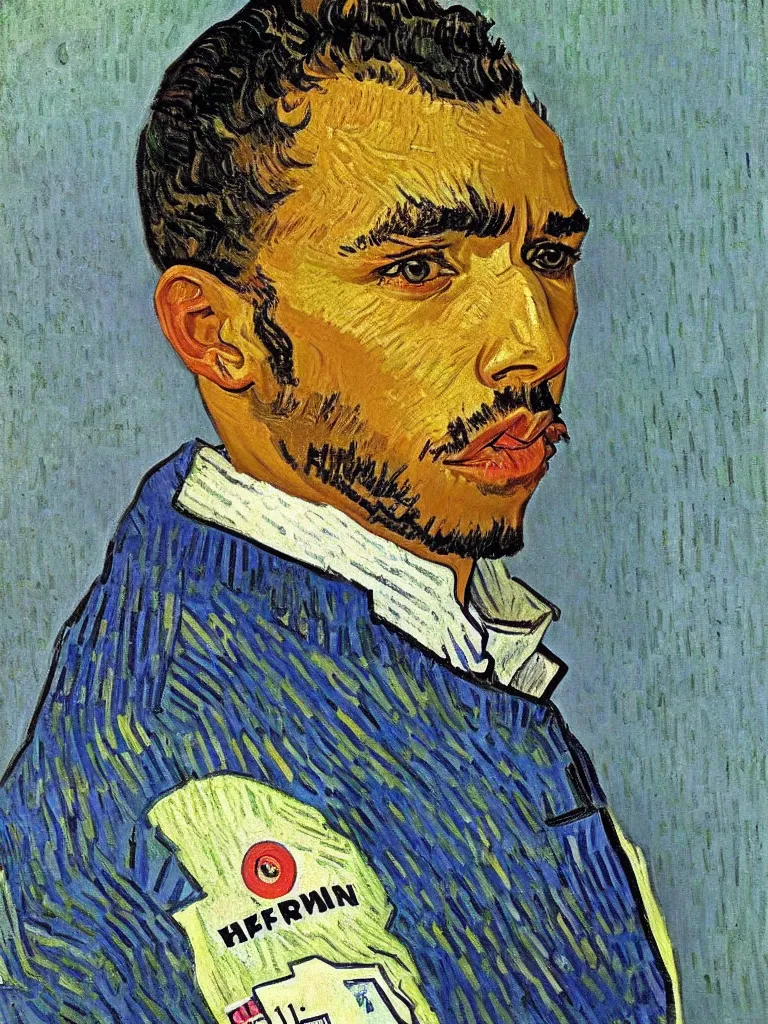 Image similar to portrait of Sir Lewis Hamilton by Van Gogh