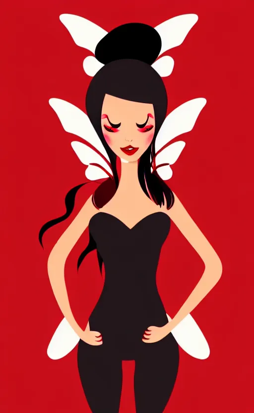 Image similar to fairy with a detailed face and black hair in a red outfit, full body, trending, vector art, illustration,