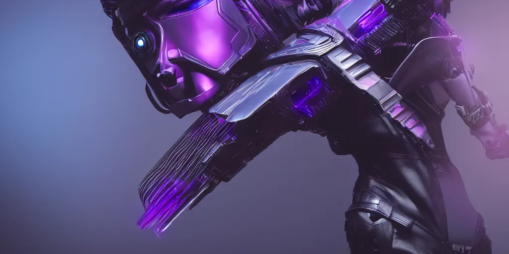 Prompt: cyberpunk concept inspired jet, futuristic look, highly detailed body, aerodynamic body, photorealistic camera shot, bright studio setting, studio lighting, crisp quality and light reflections, unreal engine 5 quality render, purple and dark tones