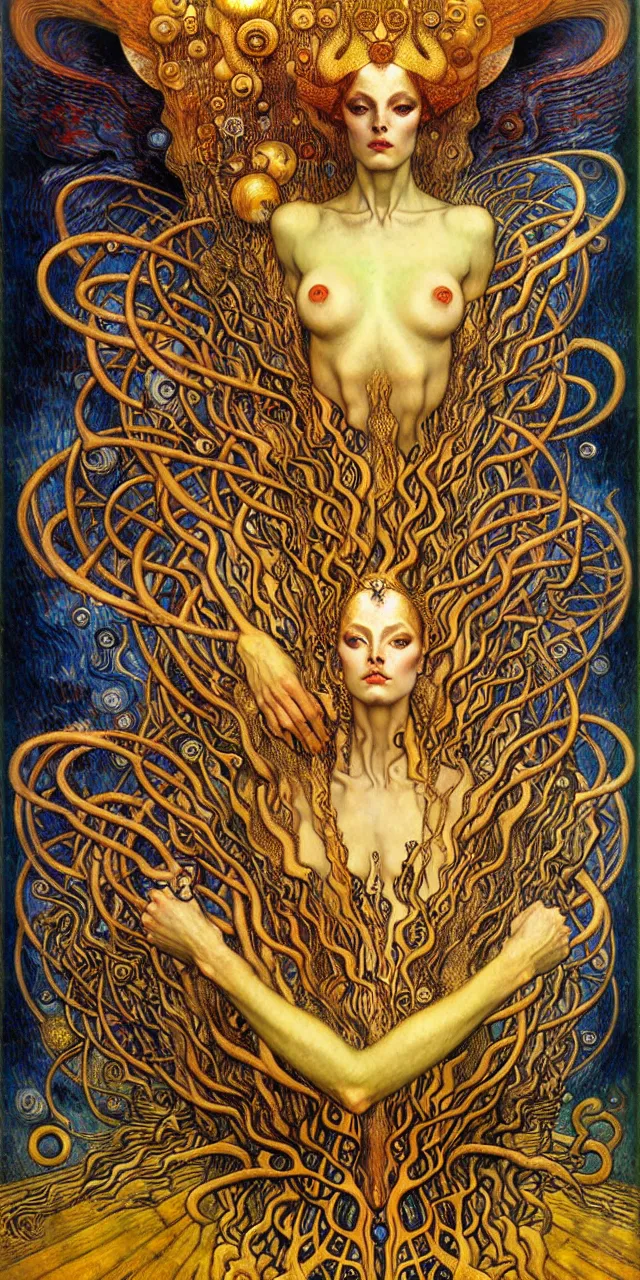 Image similar to Divine Chaos Engine by Karol Bak, Jean Delville, William Blake, Gustav Klimt, and Vincent Van Gogh, symbolist, visionary