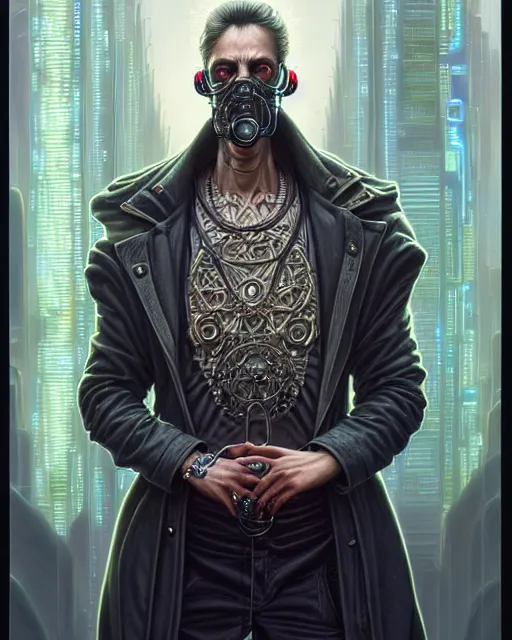 Image similar to front shot of a cyberpunk criminal mastermind character, intricate, elegant, highly detailed, centered, (((artstation, concept art, smooth, sharp focus, artgerm, Tomasz Alen Kopera, Peter Mohrbacher, donato giancola, Joseph Christian Leyendecker, WLOP, Boris Vallejo))), mugshot!!!!!, ugly!!!!!!