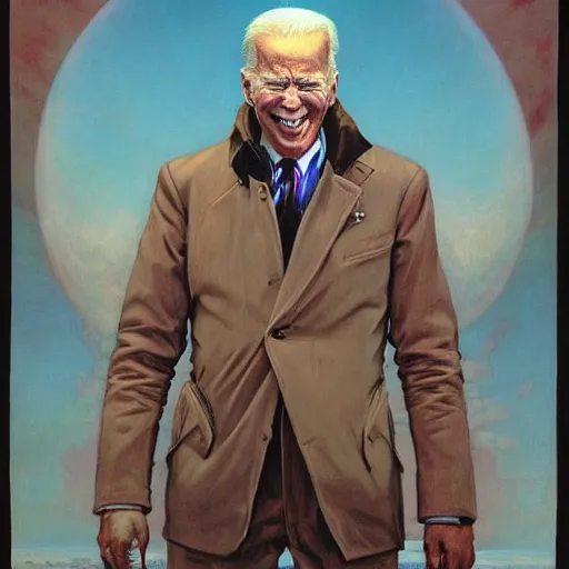 Prompt: giant distorted joe biden reconstructing the multiverse from a shattered mirror, american patriotism, perfectly clear face, by j. c. leyendecker and beksinski