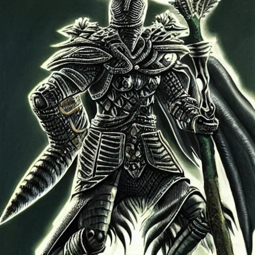 Image similar to a warrior with snake themed armour, kentaro miura art style