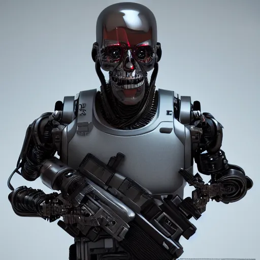 Image similar to photo of a smiling terminator, ultra realistic details, octane render, 8 k