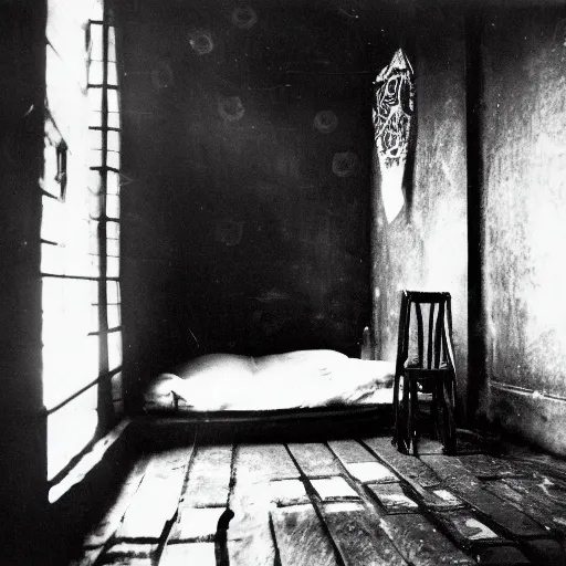 Prompt: opium den, monochrome film,