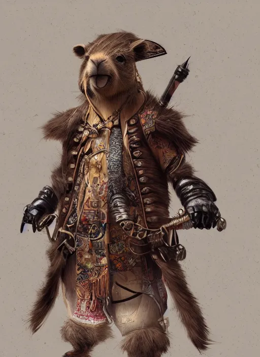 Image similar to detailed concept art illustration painting of an anthropomorphic capybara pirate in full intricate clothing, ultra detailed, digital art, octane render, 4K