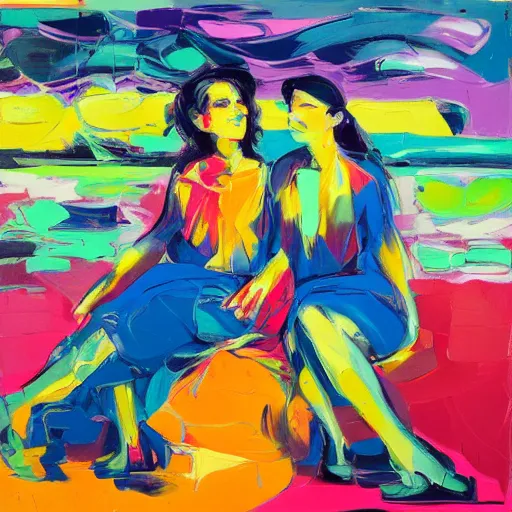 Image similar to a portrait of two beautiful 3 0 year old sisters in a scenic environment by francoise nielly