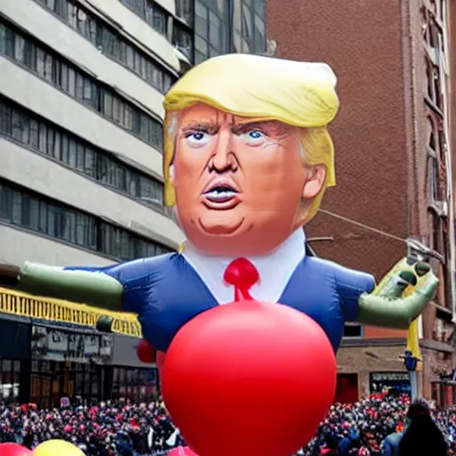 Prompt: an inflatable donald trump balloon at the macy's day thanksgiving parade, hyperreal - w 1 0 2 4