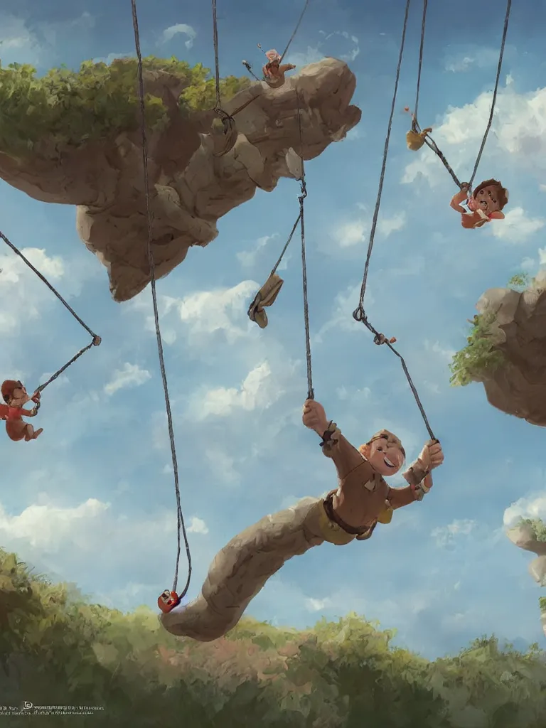 Image similar to swinging to the sky, by disney concept artists, blunt borders, rule of thirds